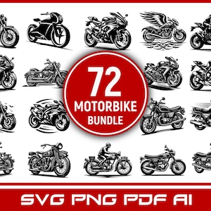 Peut inclure: Un ensemble de 72 illustrations de motos en noir et blanc. Les illustrations sont de styles variés, notamment vintage, moderne et personnalisé. Les illustrations sont parfaites pour une utilisation dans une variété de projets, tels que des designs de t-shirts, des graphismes de sites Web et des publications sur les réseaux sociaux.