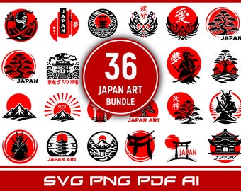 36 Japanese Samurai Logo Art SVG PNG PDF clipart bundle for T-shirt, project | japan themed | katana sword | japanese style art