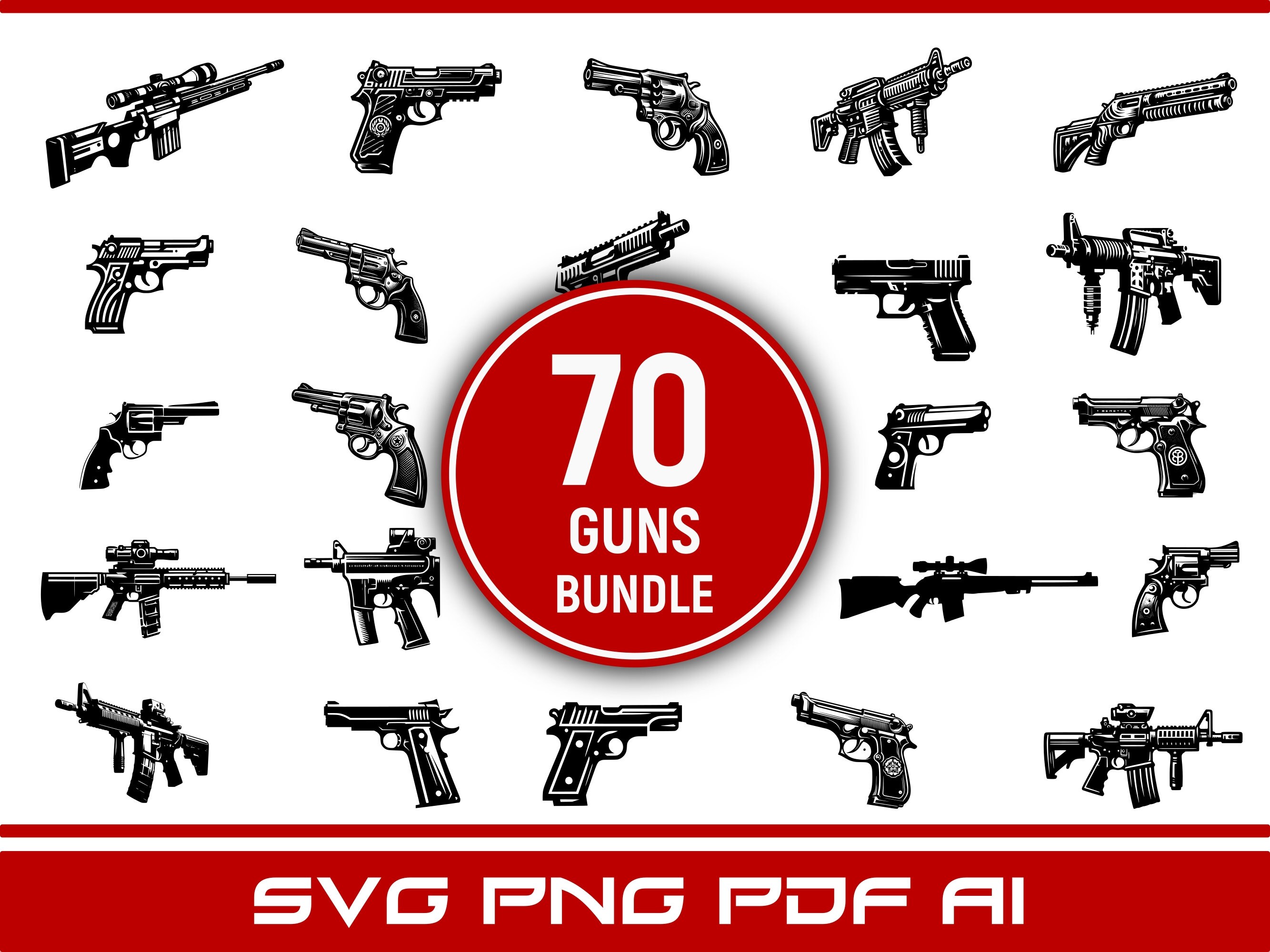 Weapons SVG Bundle With Rifles, Sniper Guns and Revolver Vector Clipart ...