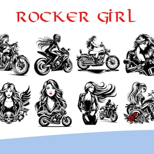 Girl Rocker Vector Bundle Biker T Shirt Designs SVG PNG PDF Pack image 7