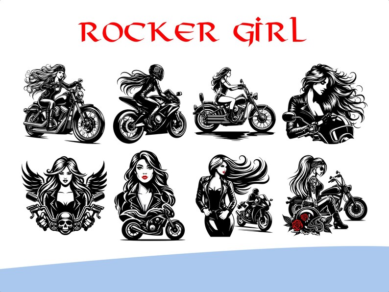 Girl Rocker Vector Bundle Biker T Shirt Designs SVG PNG PDF Pack image 7