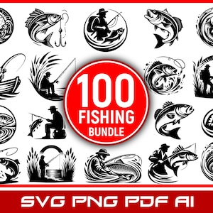 100 Fishing SVG Bundle – Fish Silhouette Clipart | Fisherman svg png pdf Vector Pack | fisherman silhouette | fishing t-shirts svg