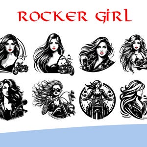 Girl Rocker Vector Bundle Biker T Shirt Designs SVG PNG PDF Pack image 4