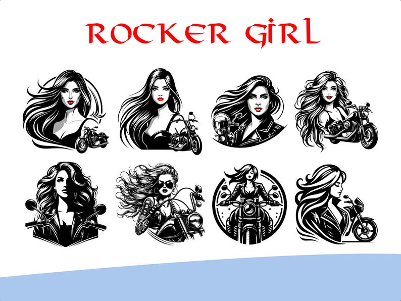 Girl Rocker Vector Bundle Biker T Shirt Designs SVG PNG PDF Pack image 4