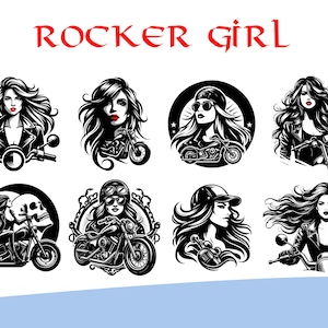 Girl Rocker Vector Bundle Biker T Shirt Designs SVG PNG PDF Pack image 5