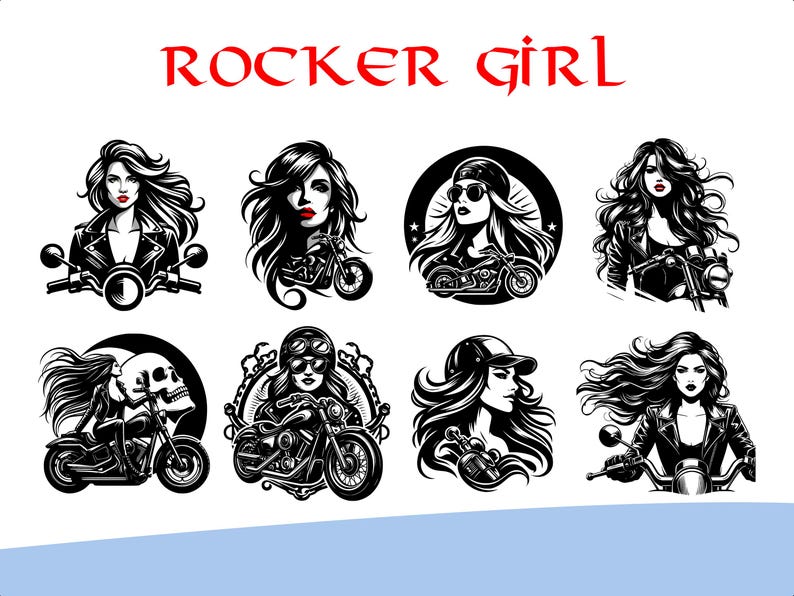 Girl Rocker Vector Bundle Biker T Shirt Designs SVG PNG PDF Pack image 5