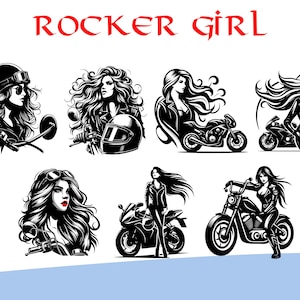 Girl Rocker Vector Bundle Biker T Shirt Designs SVG PNG PDF Pack image 3