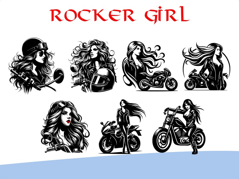 Girl Rocker Vector Bundle Biker T Shirt Designs SVG PNG PDF Pack image 3