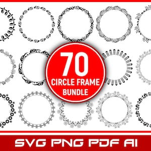 70 Circle Border Designs: Botanical Wreath SVG Bundle (PDF, PNG)