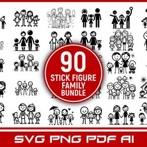 Paquete de 90 diseños de vectores de familia y niños con figuras de palitos SVG PNG PDF Clipart Bundle / personas de palitos svg / figuras de palitos / familia de dibujos animados svg