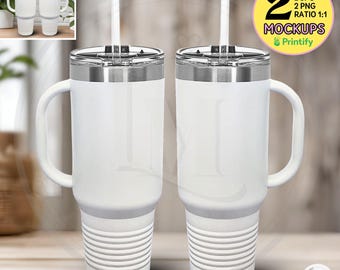 Two 40oz POLAR CAMEL Travel Mug Mockup, White Printify 40 oz Insulated Tumbler Mockup, Real Product Mock, Multi Tumbler Mock,Travel Mug Set
