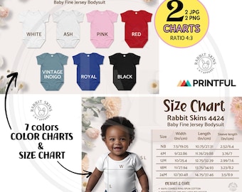 RABBIT SKINS 4424 Size Color Chart Rabbit Skins Baby Jersey Bodysuit Sizing Chart, Printful 4424 Colors, LAT Infant Fine Jersey One Piece