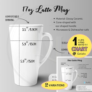 17oz LATTE MUG Size Chart Gelato White 17oz Ceramic Latte Mug Features, Latte Cup Digital Size Charts, 17oz Coffee Mug Measurements Mockups