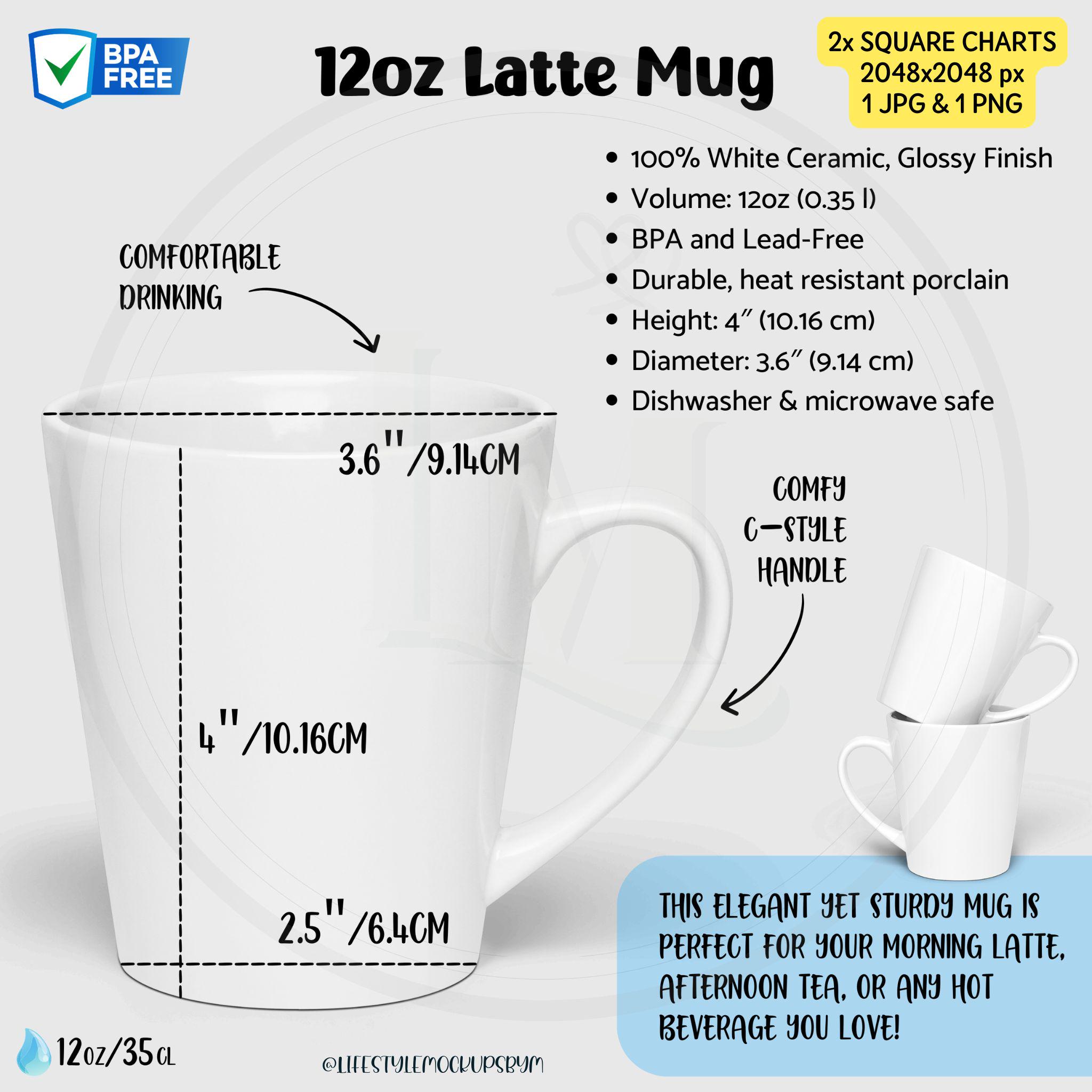 12oz LATTE MUG Size Chart 12 Oz White Latte Mug Features Chart Instant  Download, Printful Glossy Latte Mug Info, 12oz Coffee Mug Dimensions - Etsy