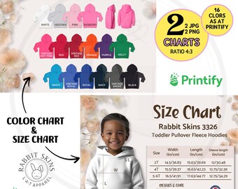RABBIT SKINS 3326 Size Chart Toddler Hoodie Color Chart Printify 16 Colors, Rabbit Skins Toddler Pullover Hoodie Features, 3326 Color Guide
