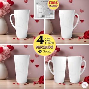 17oz LATTE MUG Mockup Bundle Custom 17oz White Latte Cup Gelato Ceramic Latte Coffee Mug Mockup,Coffee Lover, Engagement, Valentine, BFF Mug
