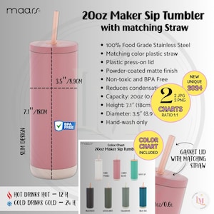 20oz MAKER SIP TUMBLER Size Chart Printify 20oz Sip Tumbler Color Chart Maars 20 oz Insulated Travel Mug, 20oz Color Chart Digital Download