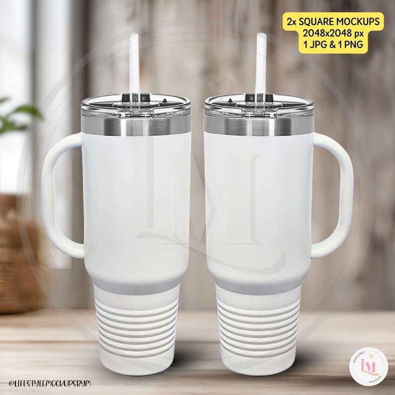 Left and right handle  40 oz Polar Camel Insulated Travel Mugs mockup bundle. Aesthetic and minimalistic lifestyle mockups for instant download. Etsy, Amazon, eBay, Shopify. From LifestyleMockupsByM Mockups Shop on Etsy.