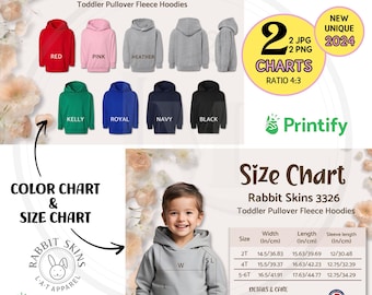 RABBIT SKINS 3326 Toddler Hoodie Size Chart, Color Chart Rabbit Skins Hoodie Features, Toddler Pullover Hoodie Color Guide, Digital Download