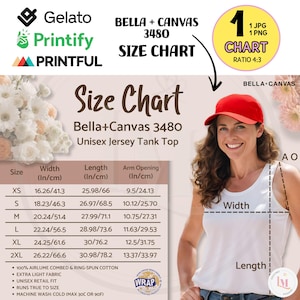 SIZE CHART 3480 Tank Top Bella Canvas, Features Bella Canvas 3480 Unisex Jersey Tank Top, Bella Canvas Size Guide, Men&#39;s Staple Tank Chart