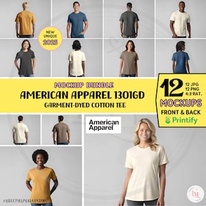 AMERICAN APPAREL 1301GD T-shirt Mockup Bundle Fram/Bak T-shirt, AA 1301GD Unisex Plaggfärgad Heavy Weight T-shirt Mockup, Olika Manliga Kvinnliga Modeller