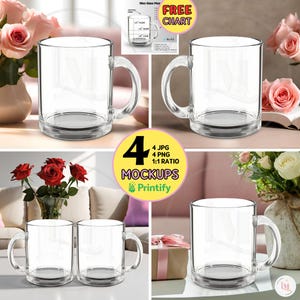 10oz GLASS MUG Mockup Bundle Printify Glass Mug w Handle Mockups, Romantic Mug Mockup, Mothers Day Glass Mug Mockup, His Hers 10oz Glass Mug