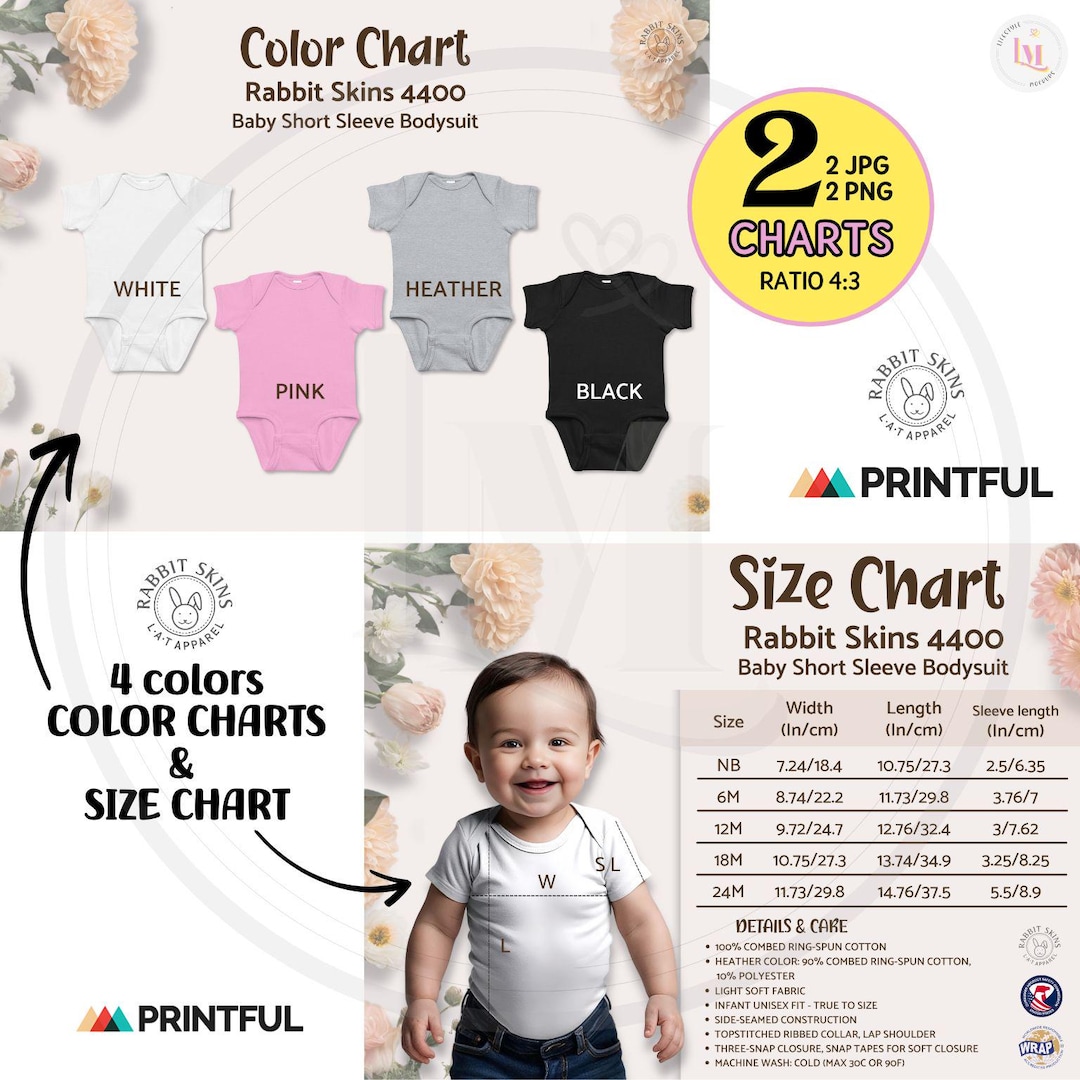 RABBIT SKINS 4400 Size Color Chart Rabbit Skins Baby Short Sleeve