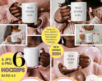 WHITE 11oz MUG MOCKUP Bundle, African American Woman Holding Mug Mockup, Romantic Valentine Mug Mock, Cozy Mug Mockup, Black History Month