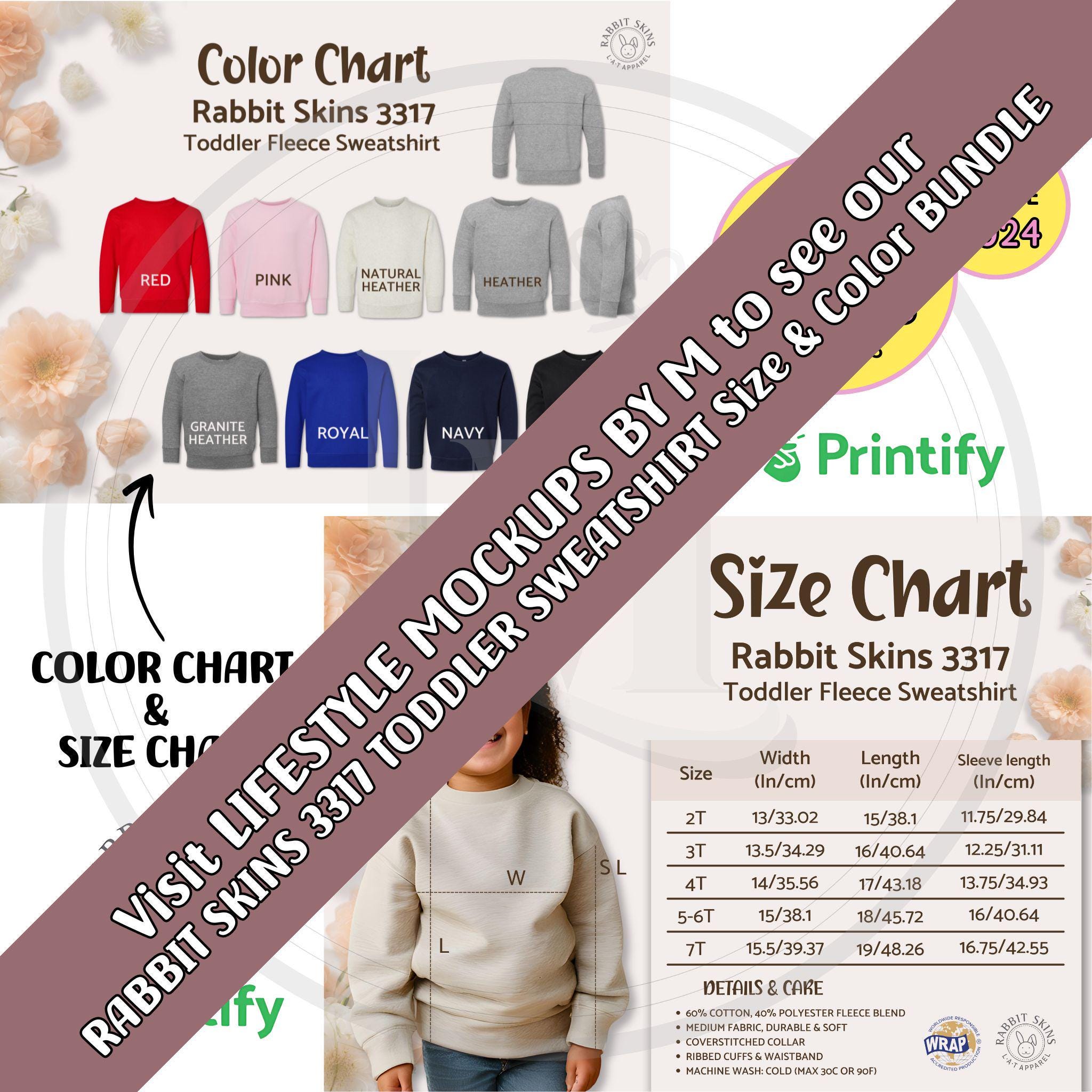 RABBIT SKINS 3326 Size Chart Toddler Hoodie Color Chart Printify 16 ...