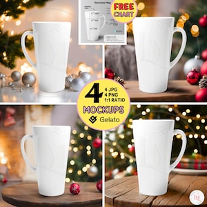 17oz LATTE MUG Christmas Mockup Bundle Custom 17oz White Latte Cup Gelato Ceramic Latte Coffee Mug Christmas Sublimation Mock,Winter Holiday
