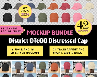 DT600 DISTRESSED CAP Mockup Bundle,Transparent Png Dad Hat Bundle,Printify Mockup Cap Burnt Orange Blank District DT600 Cap Digital Download