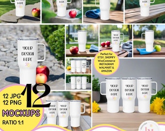 25oz TRAVEL MUG Mockup Bundle, Printful Travel Mug with Handle Lifestyle Photo, Digital Download, Back front side Travel Mug, Tumbler Mockup