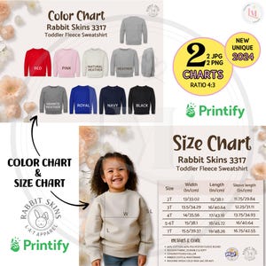 RABBIT SKINS 3317 Toddler Sweatshirt Size Chart, Color Chart Rabbit Skins Sweater Features, Toddler Sweatshirt Color Guide, Digital Download