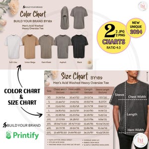 BY189 OVERSIZE TEE Größentabelle Herren Acid Washed Heavy Oversized T-Shirt Farbtabelle, Printify Build You Brand Mens Tee Features, BY189 Shirt Farben
