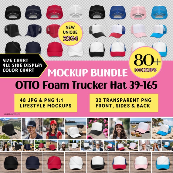 OTTO TRUCKER HAT Mockup Bundle Otto 39-165 Hat Mock, Printful Otto Foam Trucker Hat Mockup, Transparent png Otto Cap Mockup Digital Download