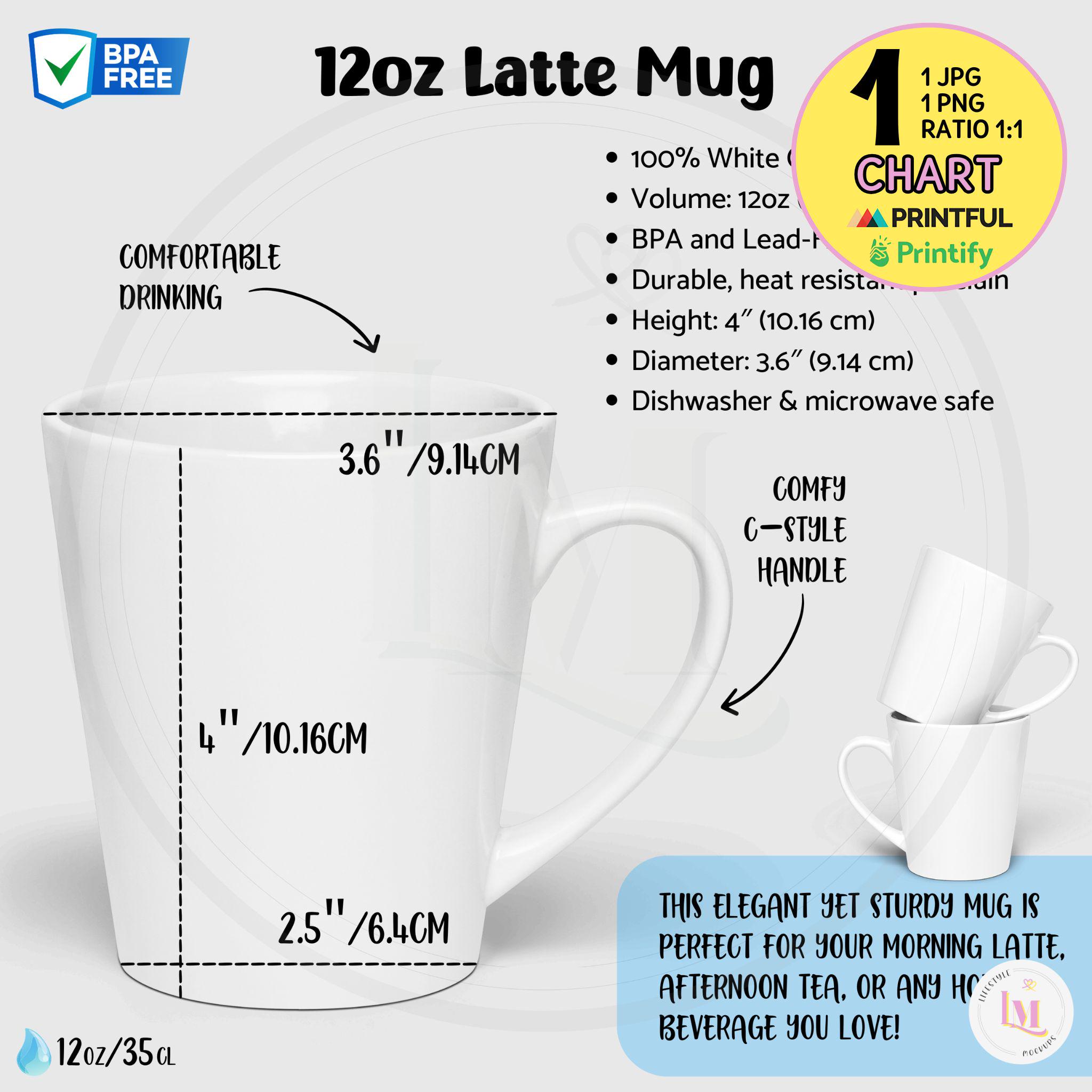 12oz LATTE MUG Size Chart 12 Oz White Latte Mug Features Chart Instant  Download, Printful Glossy Latte Mug Info, 12oz Coffee Mug Dimensions - Etsy