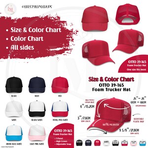 Size Chart OTTO Foam Trucker Hat 39-165.
Color Chart OTTO Foam Trucker Hat 39-165. Instant digital download lifestyle mockups. Square ratio listing charts for Amazon, Etsy listings, Walmart, Shopify, Social Media.