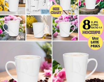 WHITE LATTE MUG Mockups, Personalized 12oz Latte Mug Mock, Printify Latte Mug Mockup, Digital Download, Coffee Lover, Latte Ceramic Mug Mock