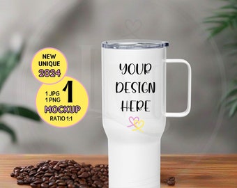 TRAVEL MUG Mockup Printful 25oz Travel Mug w Handle Mockup, Travel Coffee Cup Mockup 25oz Tumbler Mockup,Travel Mug Picture Digital Download
