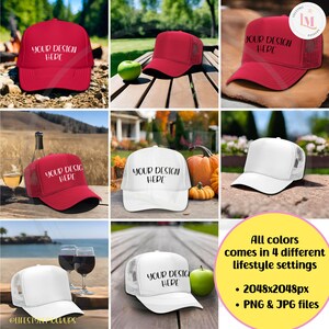 Lifestyle Mockup bundle with Red OTTO Foam Trucker Hat 39-165, and White OTTO Foam Trucker Hat 39-165. Instant digital download for Etsy listings, Amazon lifestyle product photos, Walmart listings, Shopify, social Media. From Lifestyle Mockups By M.