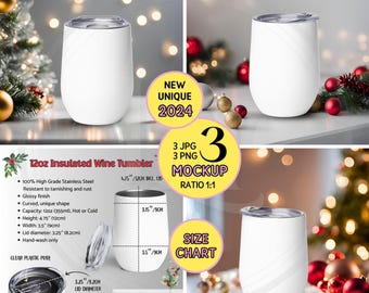 12oz WINE TUMBLER CHRISTMAS Mockup, White Wine Tumbler Mockup, Christmas Mockup, Insulated Wine Cup Mockup, Digital 12 oz Wine Tumbler Chart