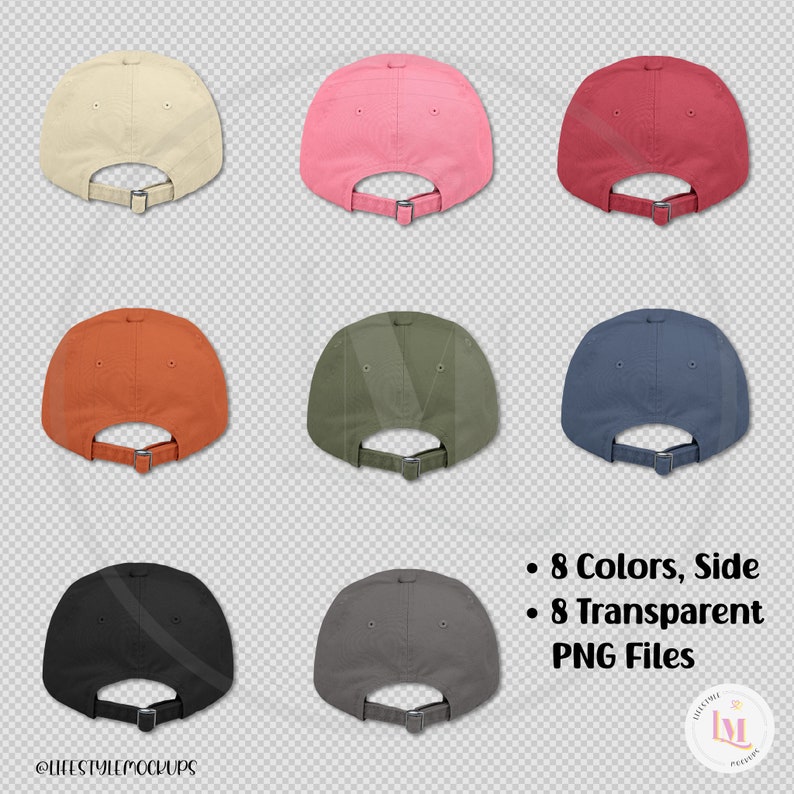 Transparent png product images, back of District DT600 Unisex Distressed Cap. 8 colors. Instant digital download for Etsy listings, Amazon Product Listings, Walmart Product Listings, Shopify, WebDesign, Social Media. From LifestyleMockupsByM Etsy.