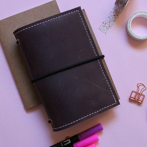 Burgundy Leather Bullet Journal Cover for Travelers Notebook, Fauxdori and Midori Planner in A5 A6 B6 Slim Passport Personal & Wide Sizes