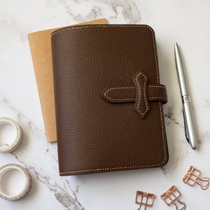 Walnut Personalized A6 Leather Bullet Journal Planner Cover for Refillable Travelers Notebook Moleskine Leuchtturm Pocket & Hobonichi Techo