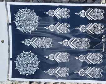 Plantilla de henna: diseño intrincado de mehndi para manos y pies / Patrones reutilizables con henna para arte corporal, festivales y bodas