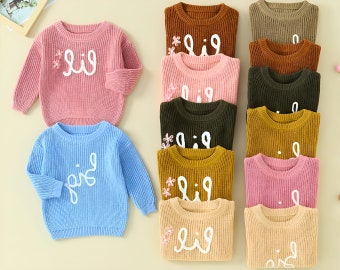children's Sweater, Letter Flower Embroidery, Crew Neck, Long Sleeve, Pullovers, Toddler Jumpers Tops, 0-18 Months old, Baby Boy, Baby Girl