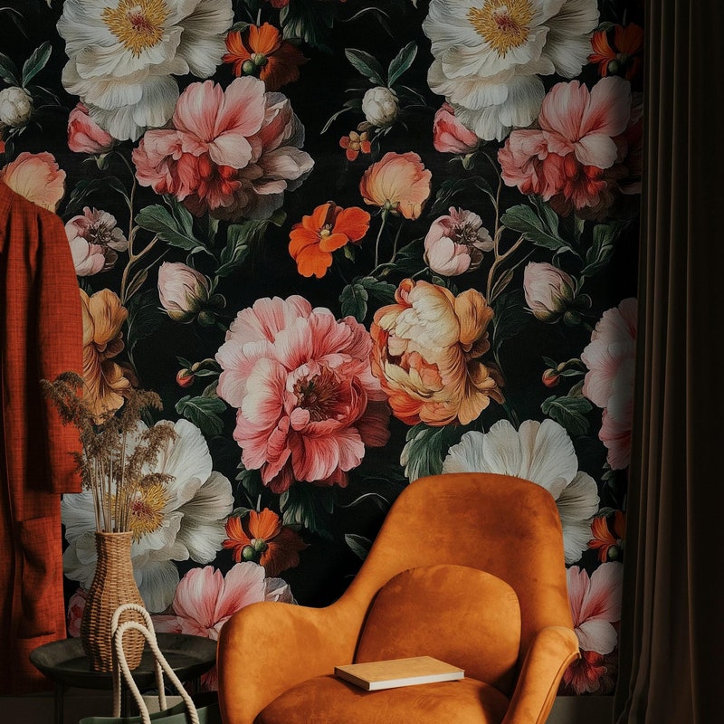 Dark Peony Wallpaper - Etsy