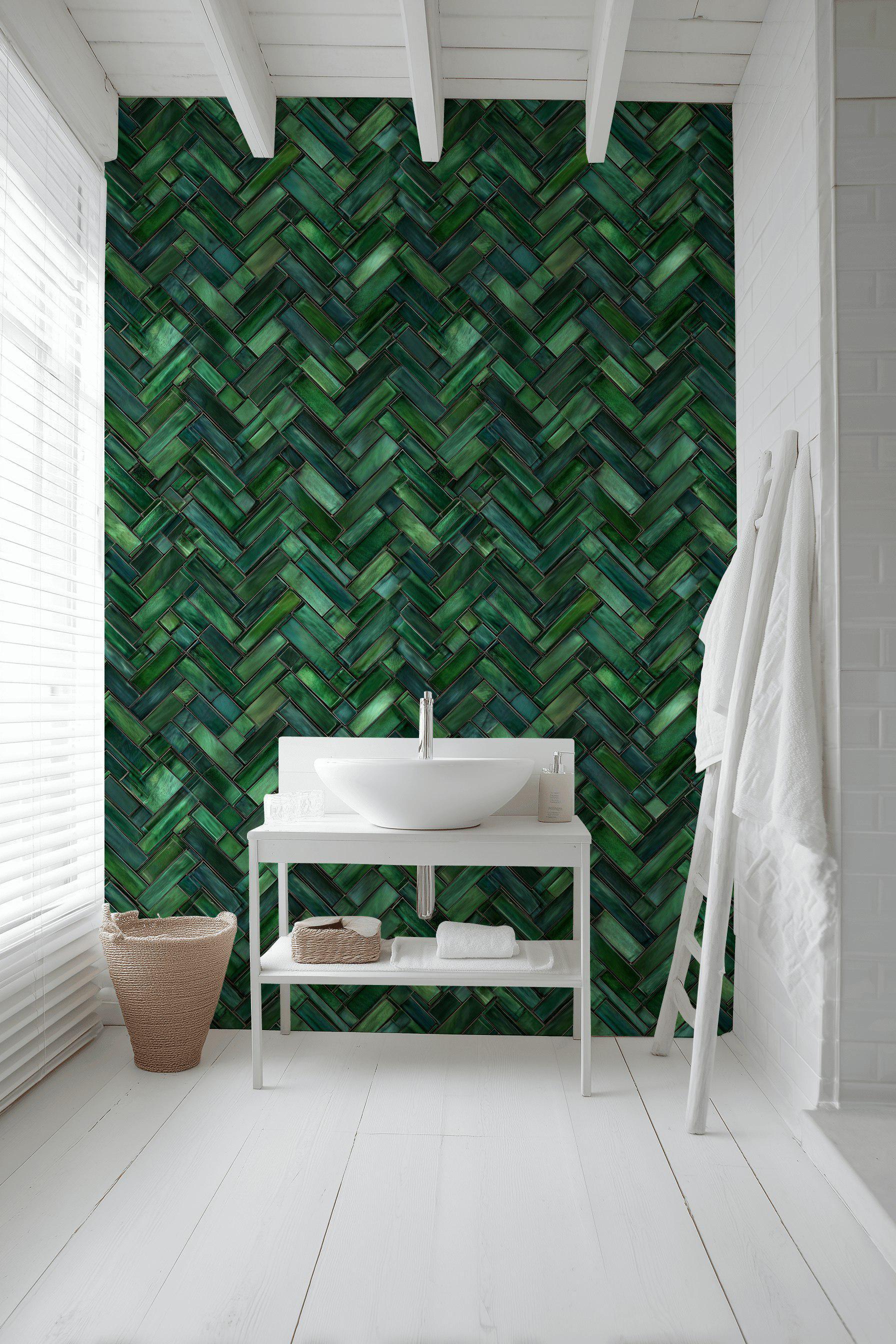 Emerald Tile Wallpaper Green Peel and Stick Geometric Decorative Mural ...