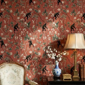 Exotic Monkeys Wallpaper Detailed Peel And Stick Floral Decorative Mural