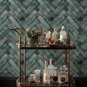 Teal Herringbone Tile Wallpaper Peel And Stick Decorative Mural